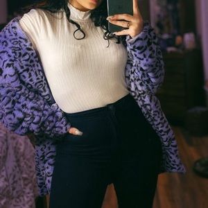 Fashion Nova Cheetah Faux Fur Purple/ Lavender Jacket